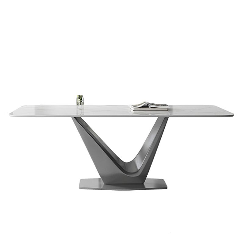 Modern Style Dinette Table Rectangle Stone Dinner Table in White