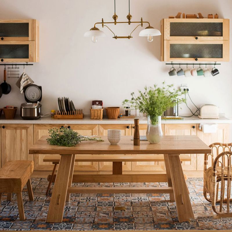 Natural Solid Wood Dining Table Modern Dining Table with Trestle Base