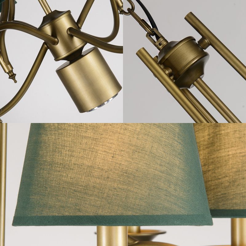 Nordic Empire Shade Chandelier Light Fixture 6 Lights White/Green/Army Green Fabric Hanging Ceiling Light