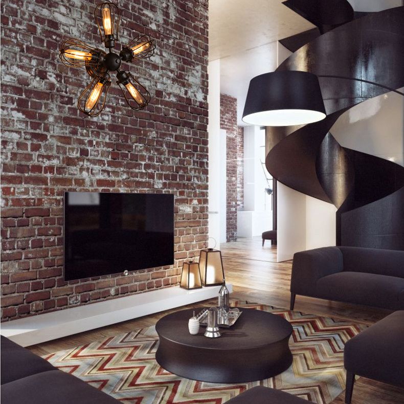 Sputnik Metal Semi Flush Chandelier Chambre industrielle SEMI FUSH LIMPRE MOURT