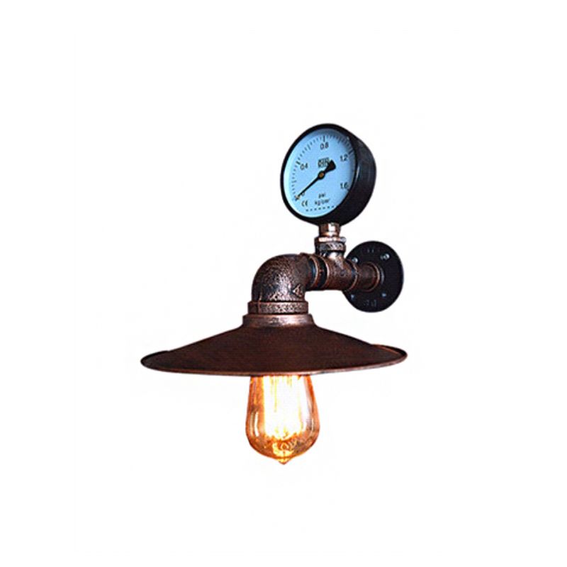 1 Light Wide Flare Wall Light Fixture Industrial Rust Metallic Wall Mounted Lamp with Water Gauge Decoration