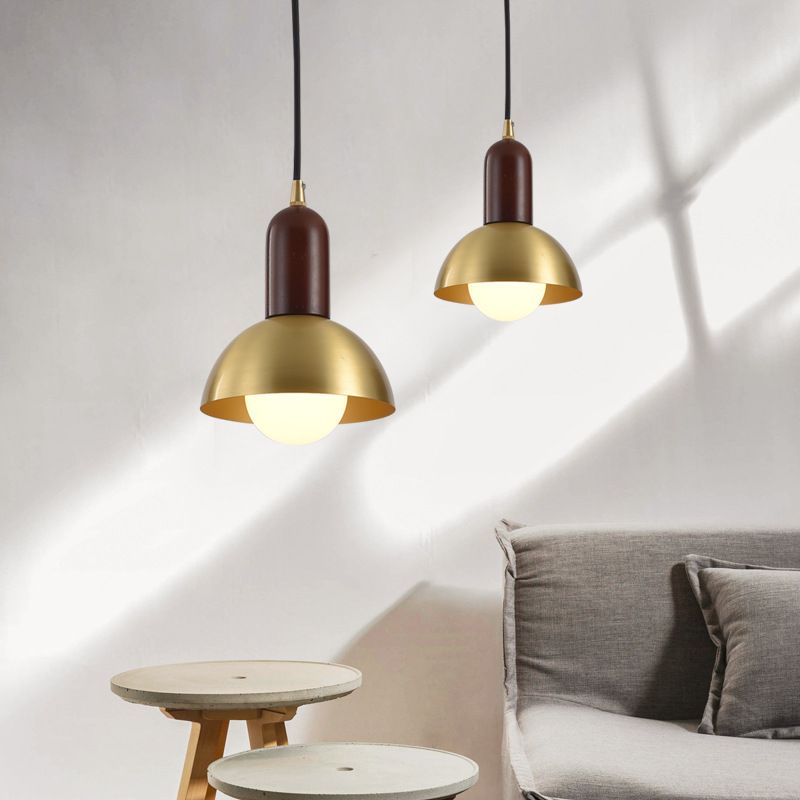 Bowl Shaped Bedside Pendulum Light Metallic 1 Bulb Minimalist Suspension Light in Gold