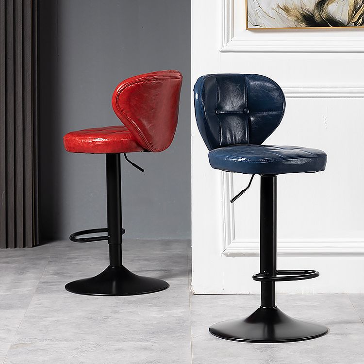 Industrial Style Leather Upholstered Barstool Adjustable Height Swivel Bar Stool