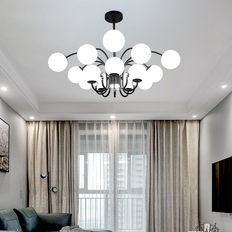 Modern Style Globe Chandelier Light White Glass Pendant Lighting with Crystal