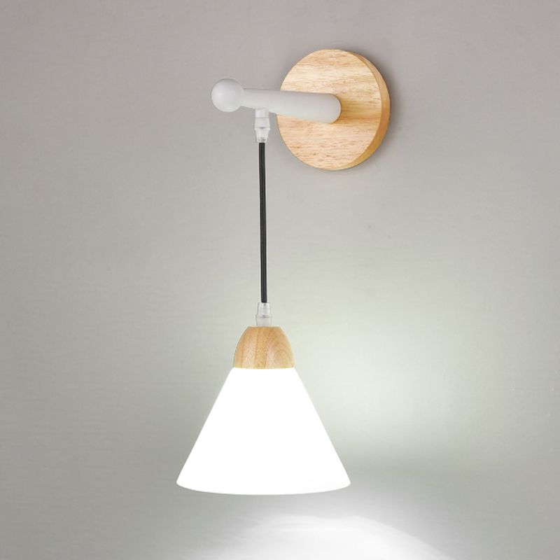 Japanese Style Wooden Wall Light Cone Shape Adjustable Wall Lamp for Living Room
