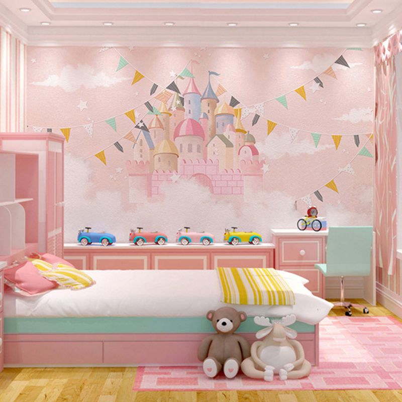 Illustration Castle Wall Decor Full Size Mural Wallpaper for Girl's Bedroom, Custom-Made