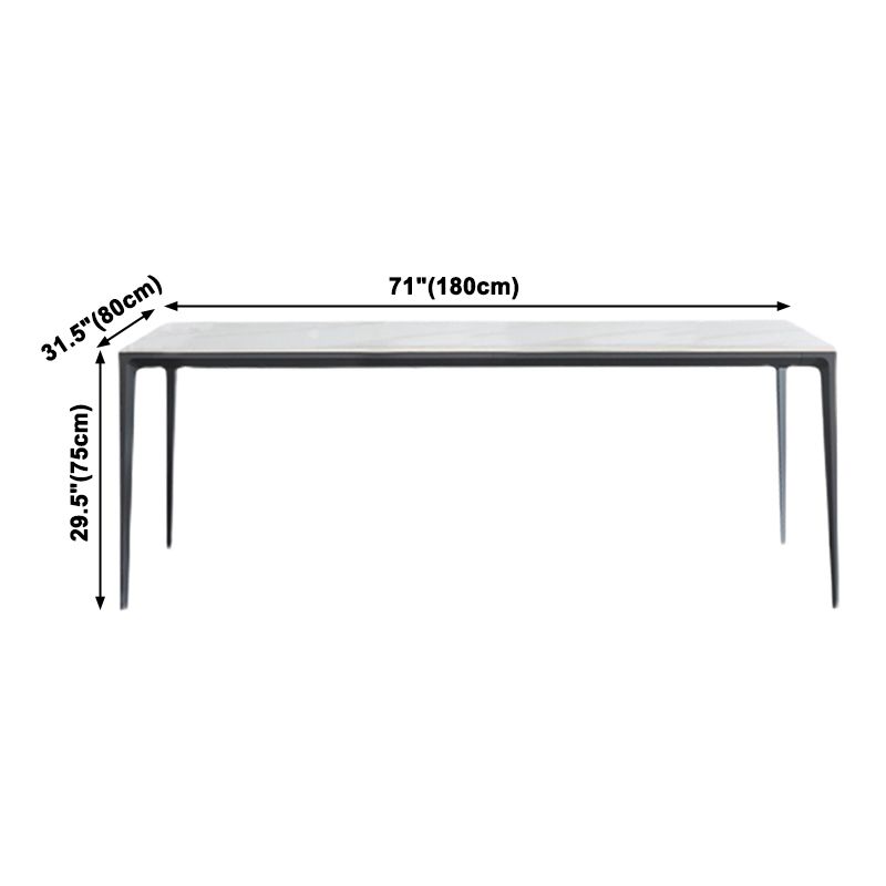Sintered Stone Top Dining Table Rectangle Table in White with Metal Base and 4 Legs