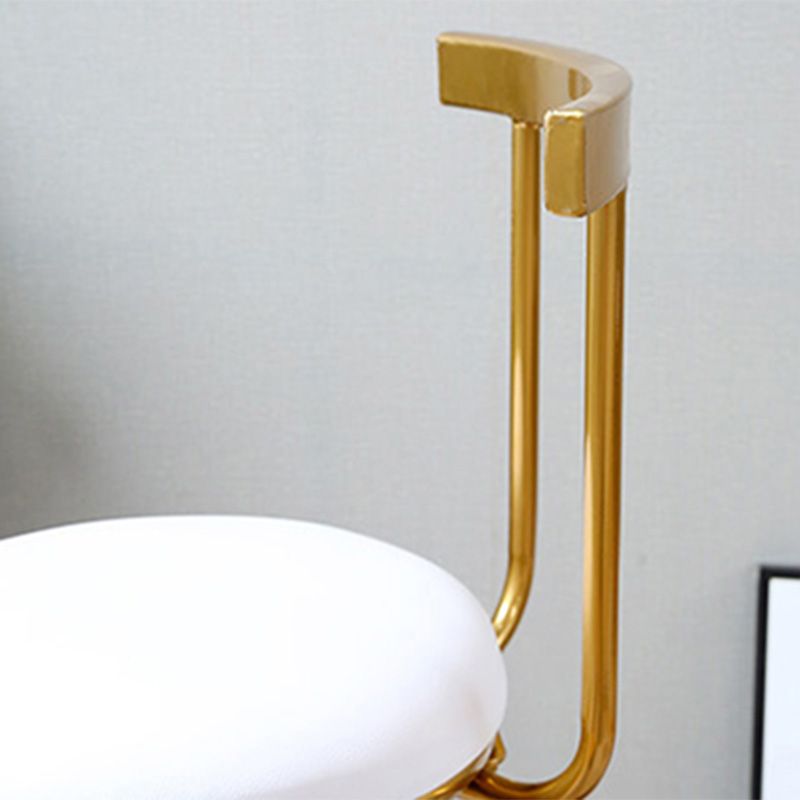 Glam Round Counter Bar Stool White Leather Bar Stool with Footrest in Gold