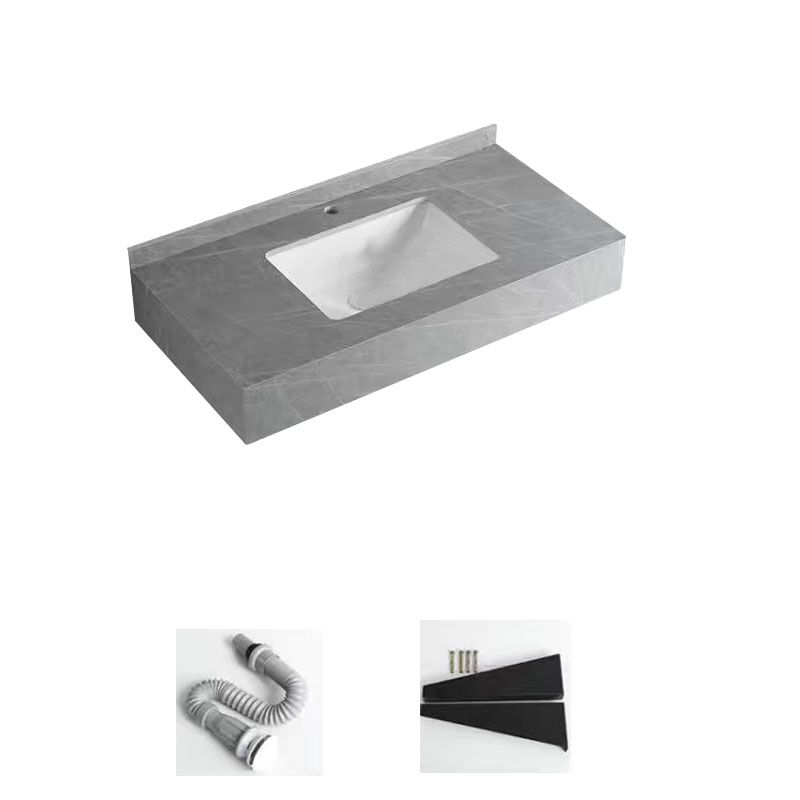 Contemporary Bathroom Sink with Pop-Up Drain Grey Rectangular Wall Mount Bathroom Sink