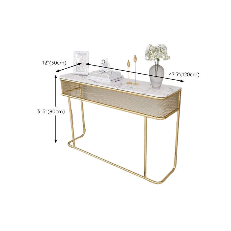 Glam Console Accent Table Antique Finish Console Sofa Table in Marble