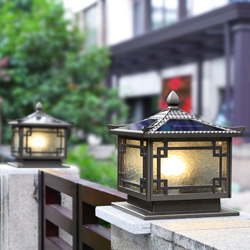 Rectangular Shape Metal Solar Pillar Lamp Modern 1 Light Outdoor Waterproof Light in Brown