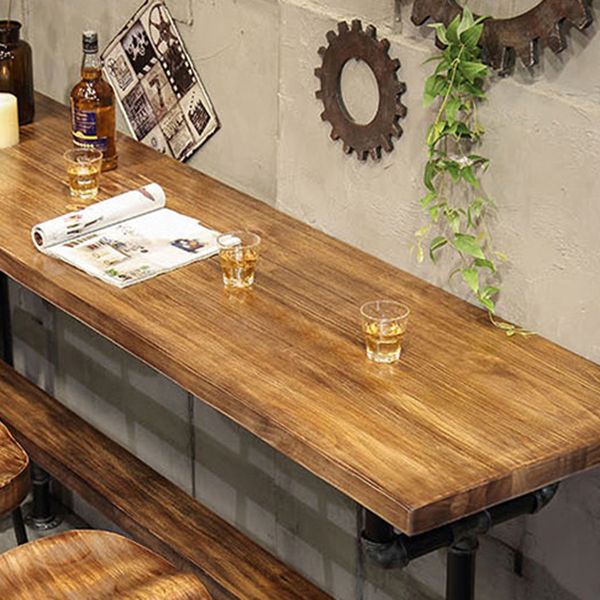Industrial Style Wood Bar Height Table with Rectangle Table Top Trestle Table - 42" H