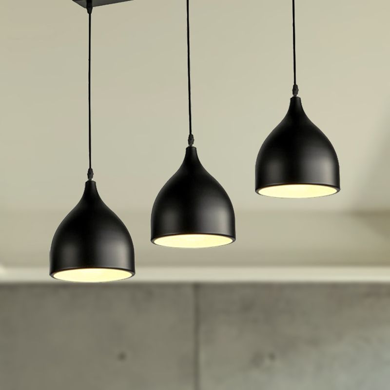Metallic Black/White Ceiling Pendant Lighting Dome Shade 3 Lights Modernist Style Hanging Light