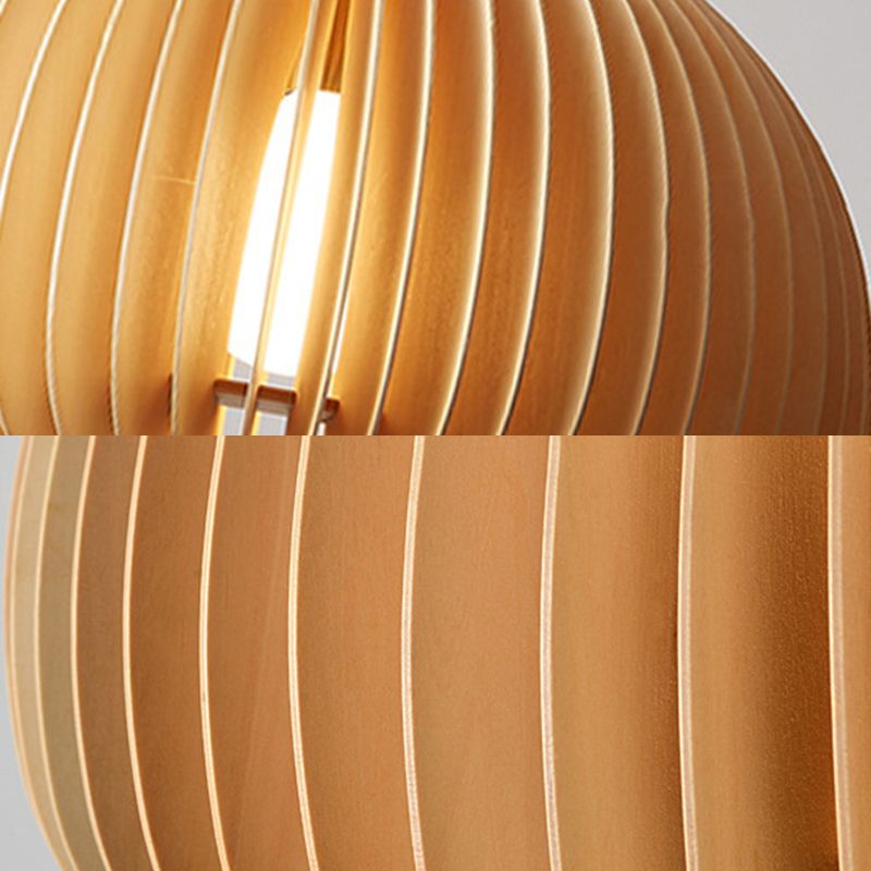 1 Light Pumpkin Shaped Pendant Lamp with Wood Frame Modern Suspension Lighting Fixture