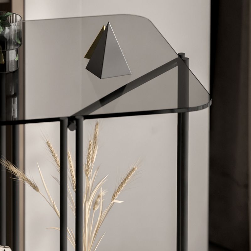 Modern Square Glass Side Table 23.62" Tall 4 Legs Shelf Included End Table