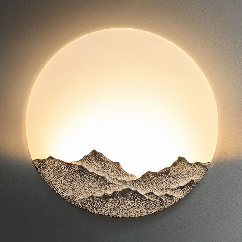 Moon Shaped Acrylic Mural Lighting Nordic Blue/Brown LED Wall Mount Lamp with Mountain Design
