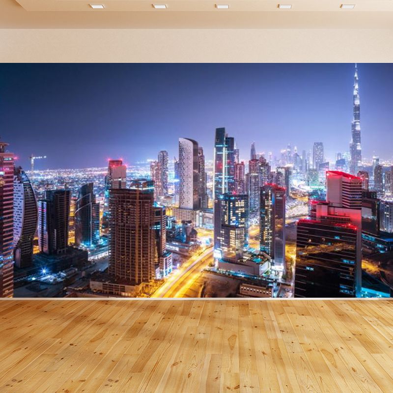 Urban Cityscape Mural Wallpaper Dark Color Moisture Resistant Wall Decor for Room