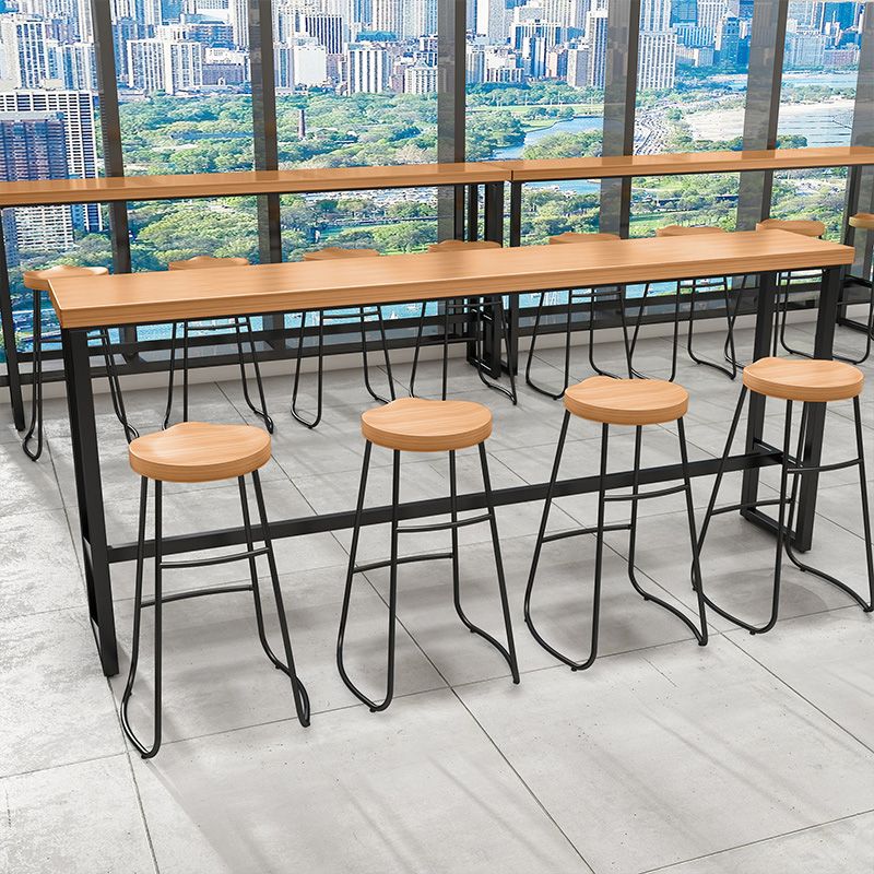 1/5 Pieces Industrial Iron Bar Table Set Rectangle Pine Wood Top Bistro Set with Footrest