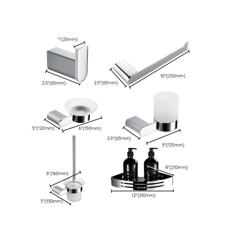 Contemporary Bathroom Accessories Hardware Set in Silver with Soap Dish