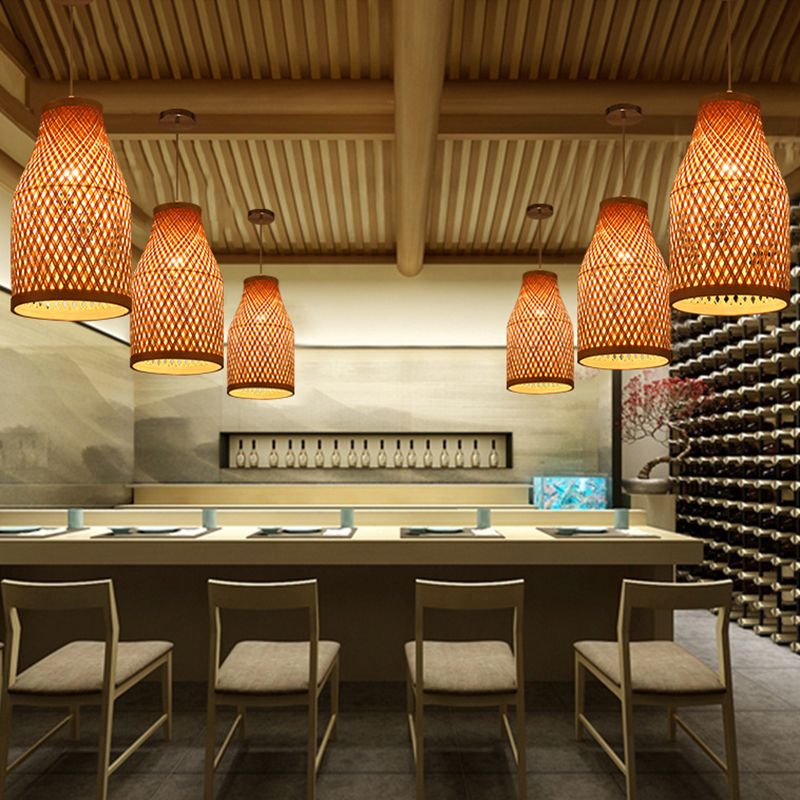 1 Leichte Anhängerlampe mit Holzrahmen Moderne Federleuchten für Esszimmer