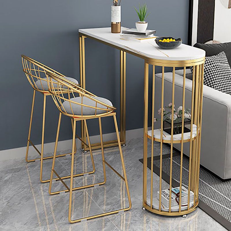 Glam Style Storage Bar Table Gold Frame 42 Inch Height Table for Restaurant