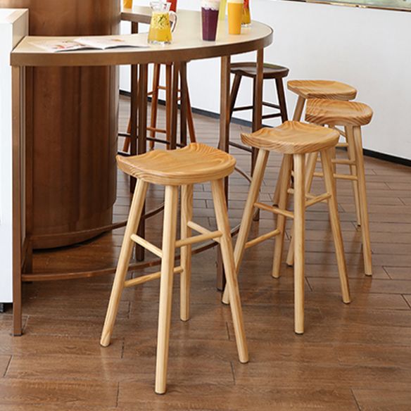 Contemporary Solid Wood Bar Stool Backless Footrest Counter Stool
