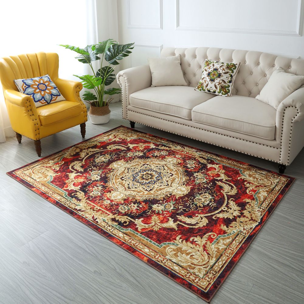 Glam European Style Rug Marble Surface Polyester Rug Non-Slip Backing Area Carpet for Home Decor