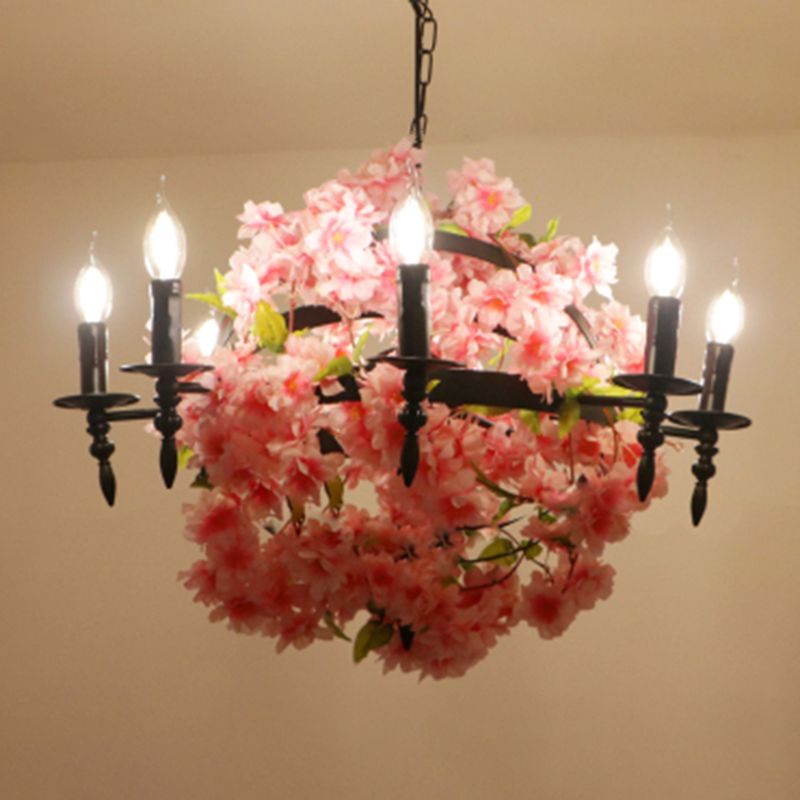 Pink Cherry Blossom Chandelier Farmhouse Metal Dining Room Suspension Light Fixture