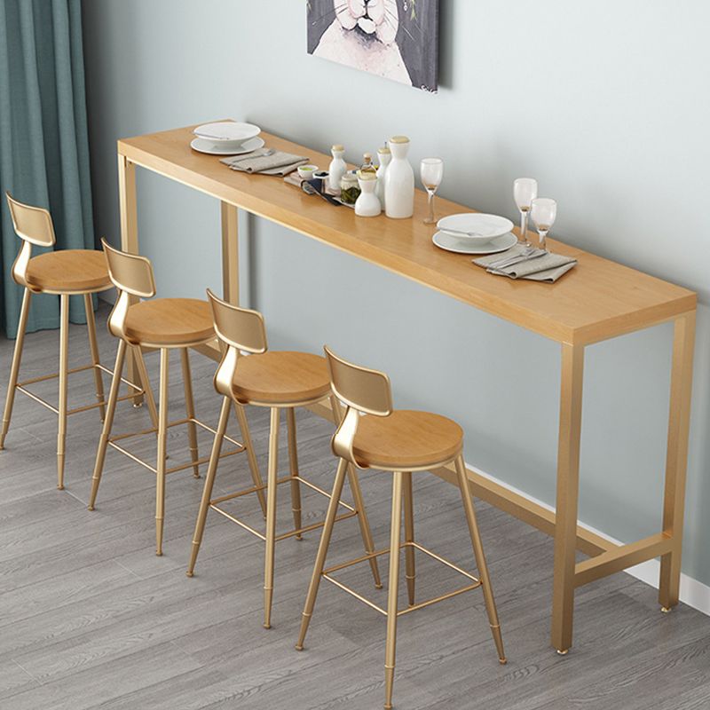 Glam Bar Height Table Solid Wood Top Bistro Bar Table with Gold Base