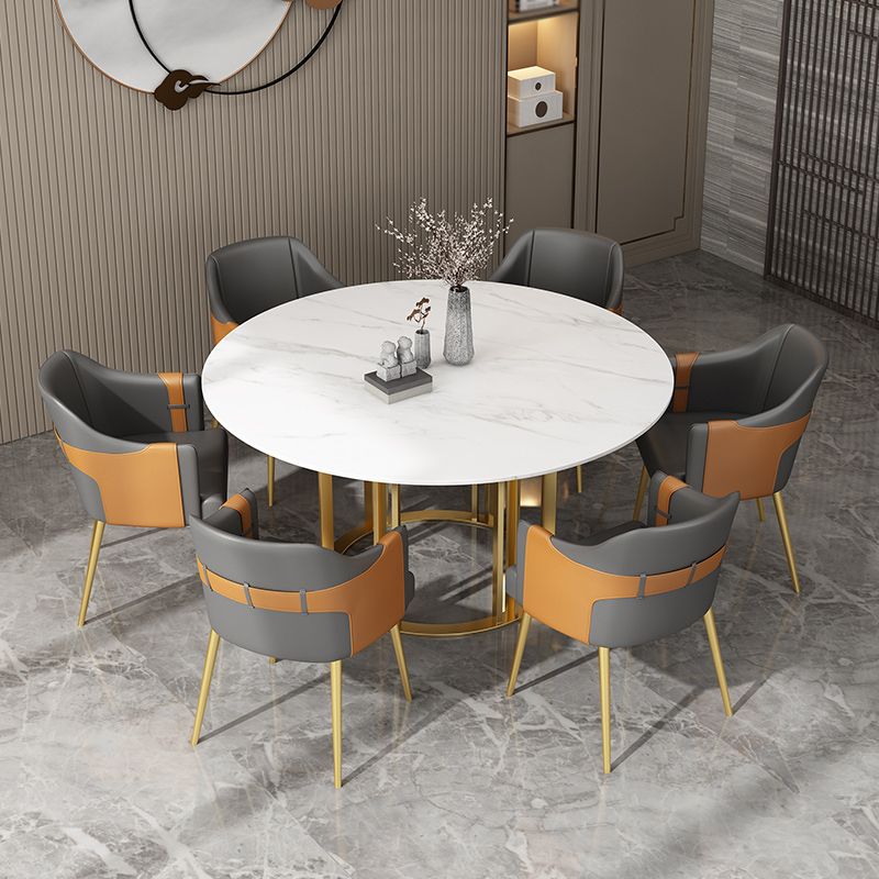 Round Sintered Stone Dining Table Traditional Luxury Dining Table with Gold Base