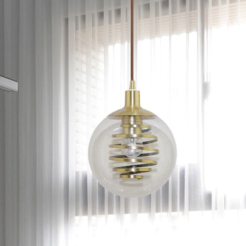 Modernismo illuminazione appesa globale vetro trasparente 1 lampadina da 6 "/10" mini ciondolo in ottone