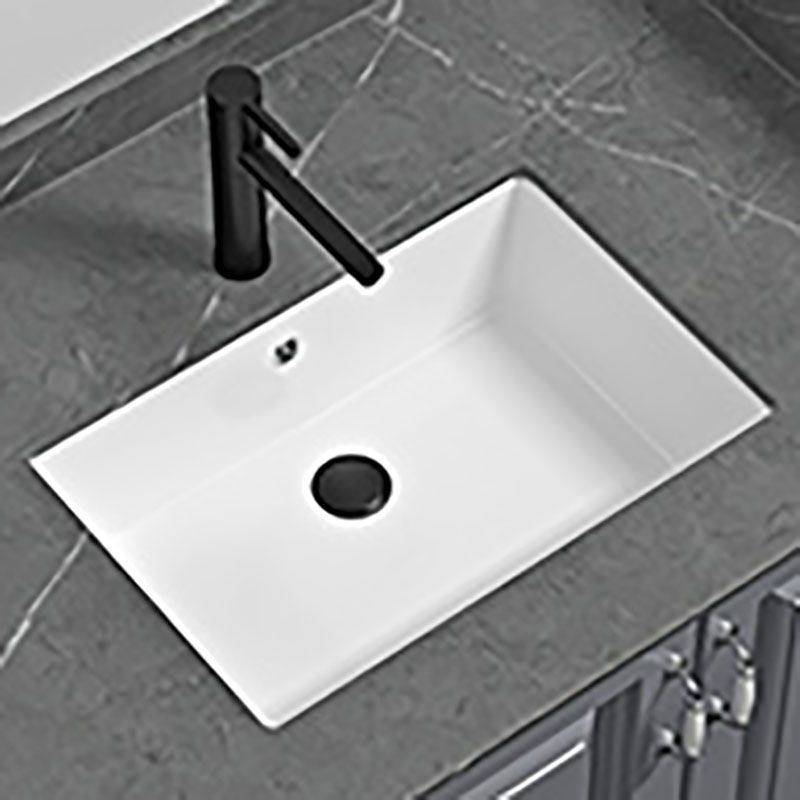 Bathroom Sink Ceramic Pull-out Faucet White Rectangular Washroom Sink