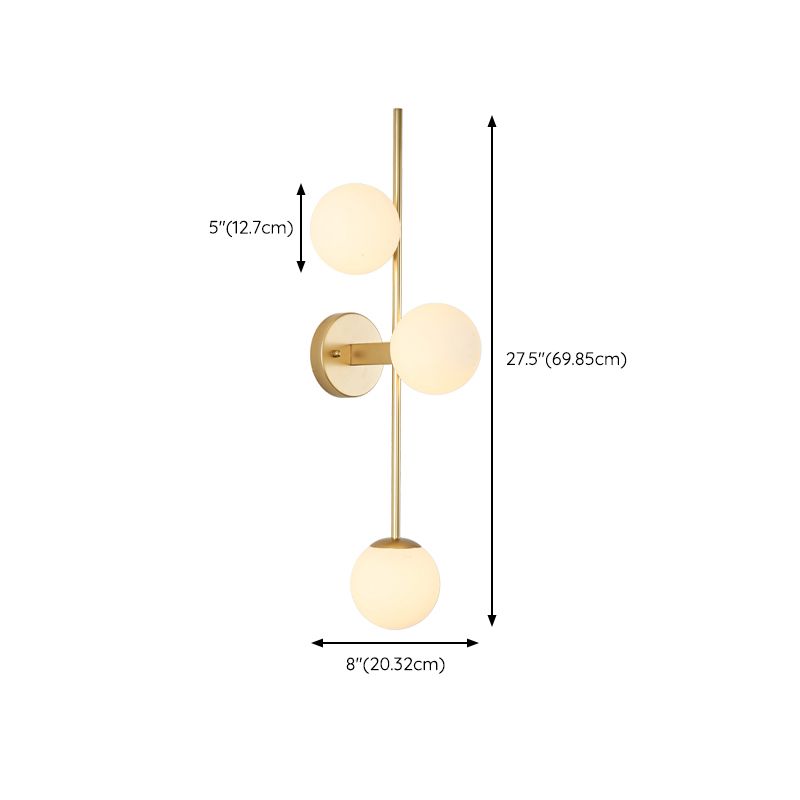 3 - Light Gold & White Wall Light Iron and Glass Wall Fixture with Ball Shade