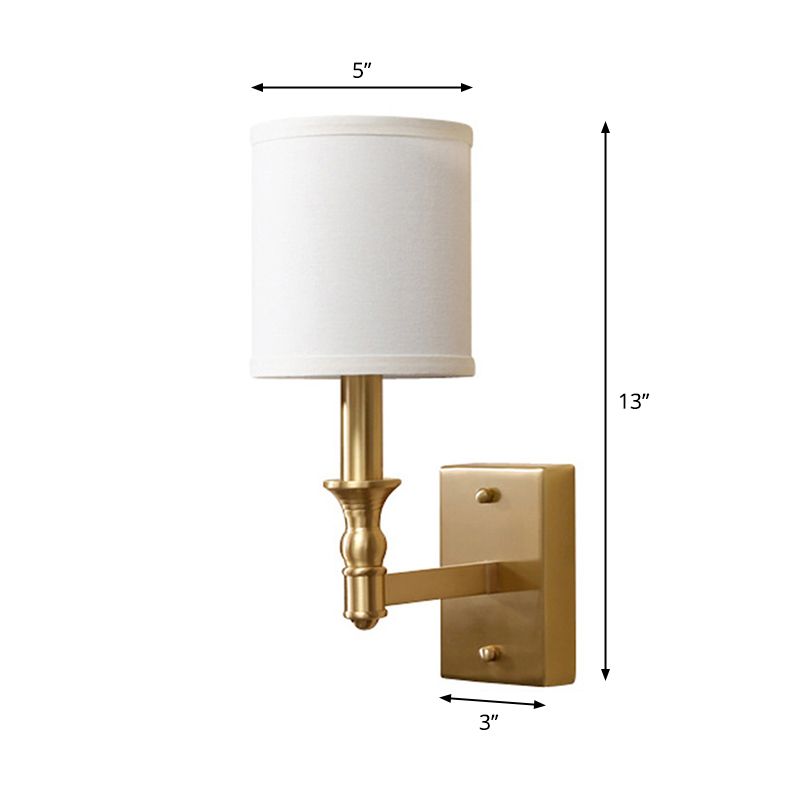 Cylindrical Fabric Wall Light Kit Simplicity 1-Light Bedroom Wall Mount Lighting in Gold