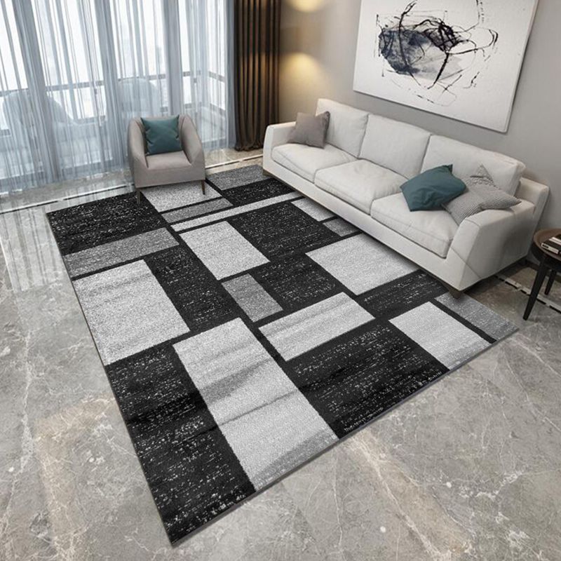 Blue and Black Bedroom Rug Modern Abstract Geometry Pattern Area Rug Polyester Non-Slip Backing Carpet
