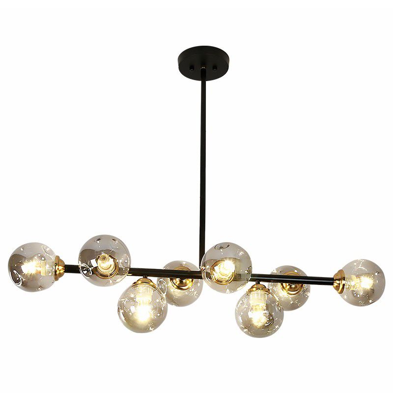 Linear Dining Room Ceiling Light Dimpled Glass 8-Bulb Minimalist Island Pendant Light