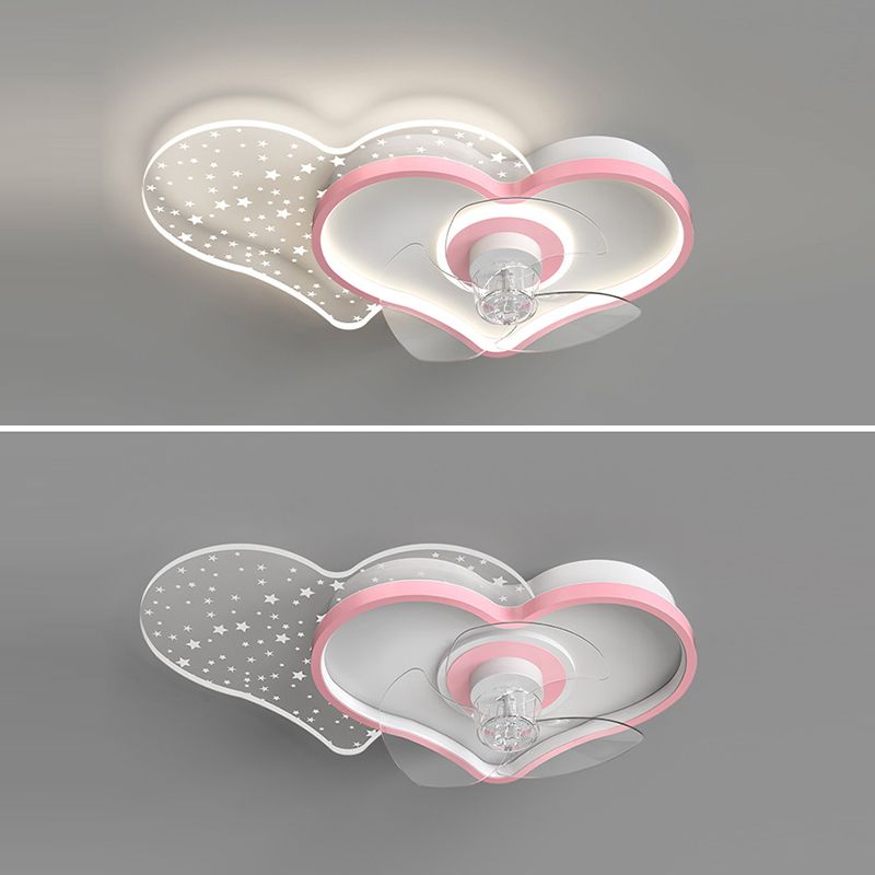 3-Blade Children Ceiling Fan Metallic Blue/Pink Fan with Light for Home