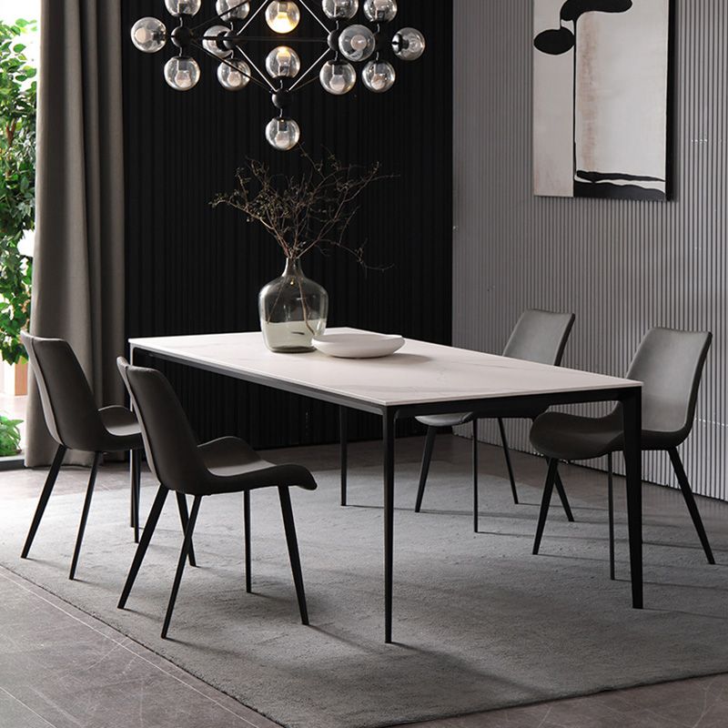 Rectangle Contemporary Dining Room Table Sintered Stone Table with 4 Black Legs