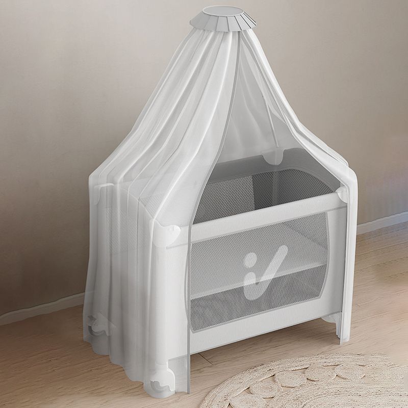 Plastic & Metal Crib with Casters 2-in-1 Folding Crib in White/Gray with Storage