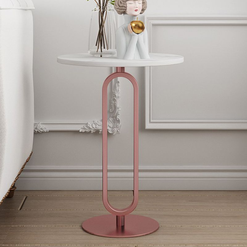 Modernistic Metal Pedestal End Table Slate Top Round Side End Table