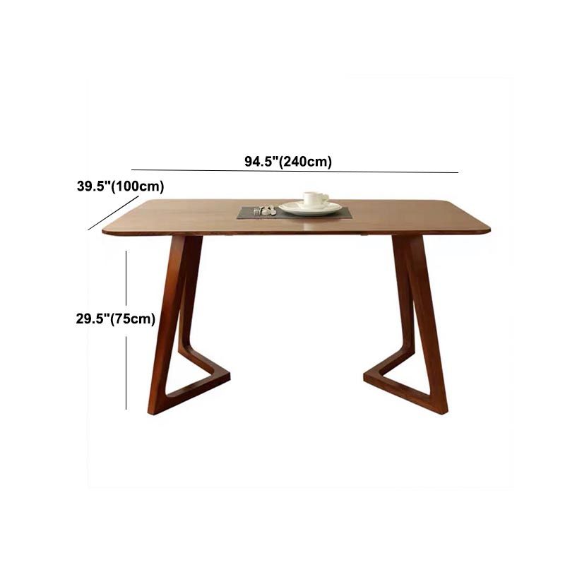 Rectangle Double Pedestal Modern Dining Table Pine Solid Wood Fixed Table