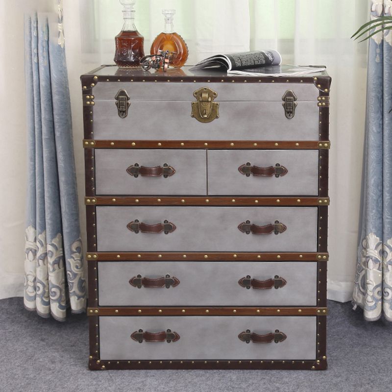 Rustic Leather Chest Vertical Chest with Drawers for Bedroom