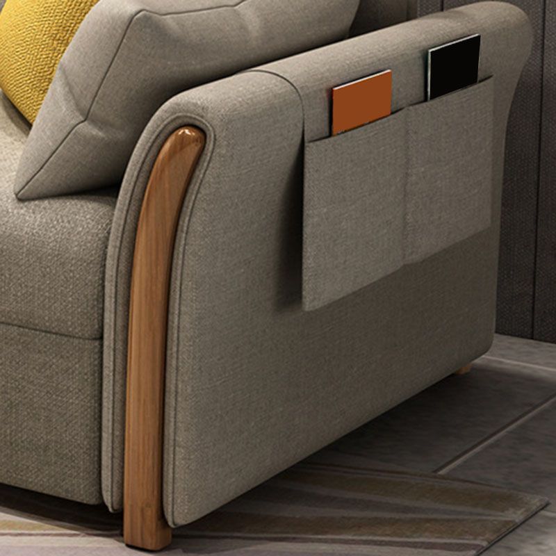 Convertible Contemporary Flared Arm Linen Sofa Bed with Storage in Brone