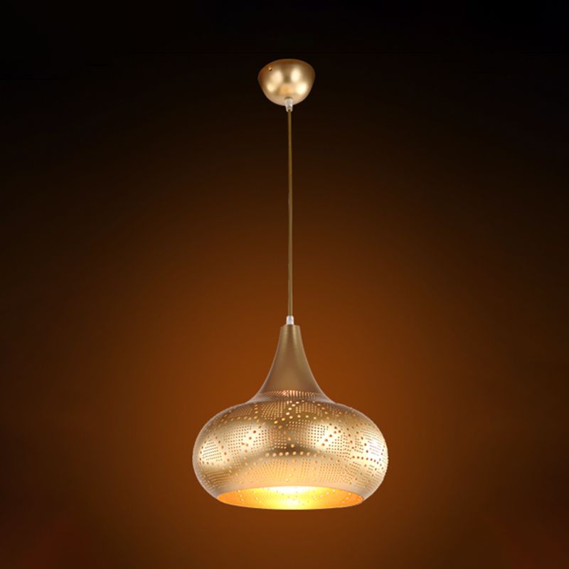 Gourd Restaurant Down Lighting Art Deco Metal 1 Bulb Silver/Bronze/Brass Hanging Pendant Light