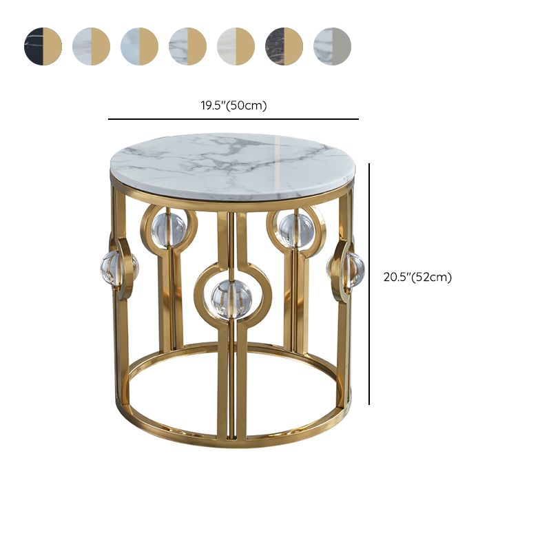 Glam Round Sofa Side Accent Table with Drum Base for Living Room