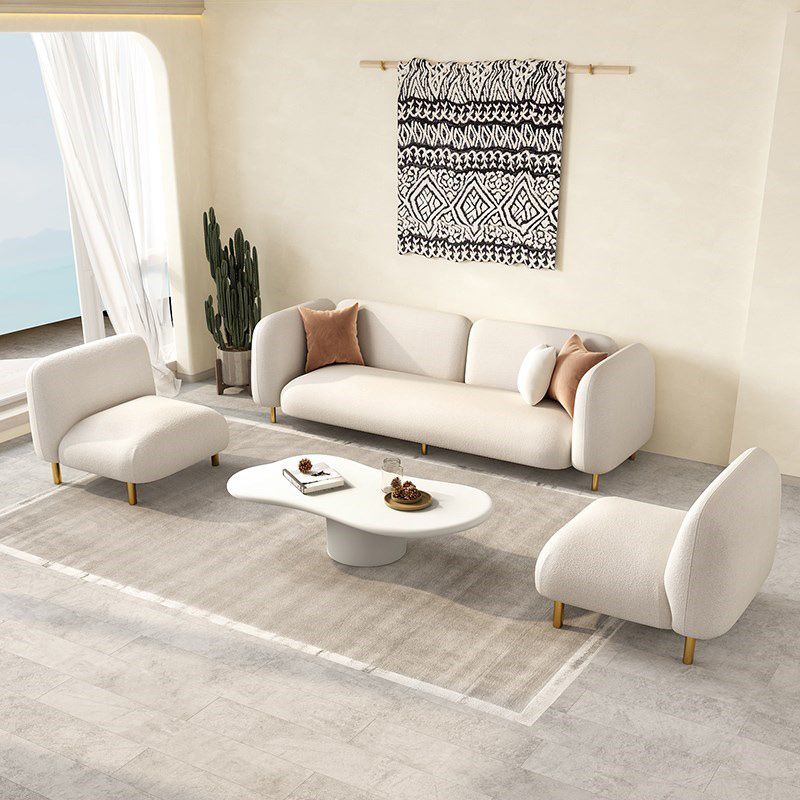 Modern Style Faux Leather Sofa Square Arm Tuxedo Living Room Sofa with Brass Legs