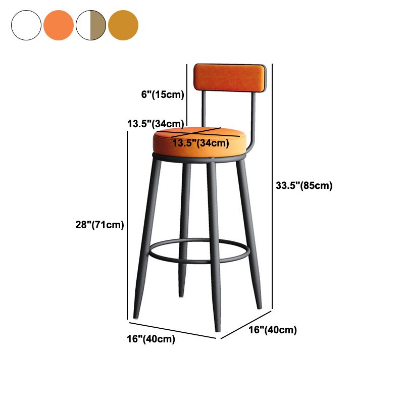 Nordic Style Backrest Counter Stool Iron Cafe Bar Stool with Leather Cushion and Pedal