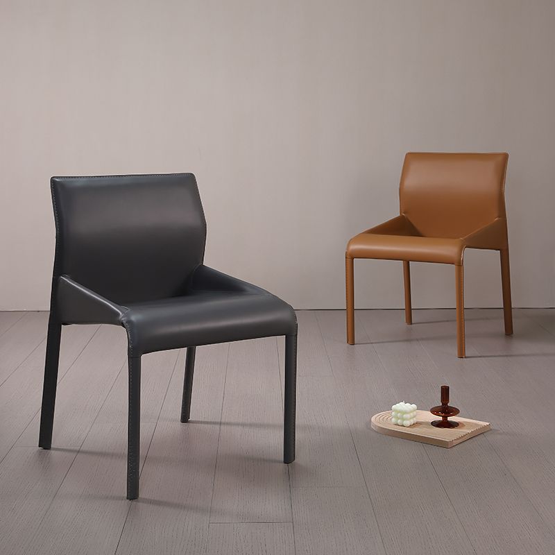 Faux Leather Modern Dining Chair Matte Finish Solid Back Indoor Chair