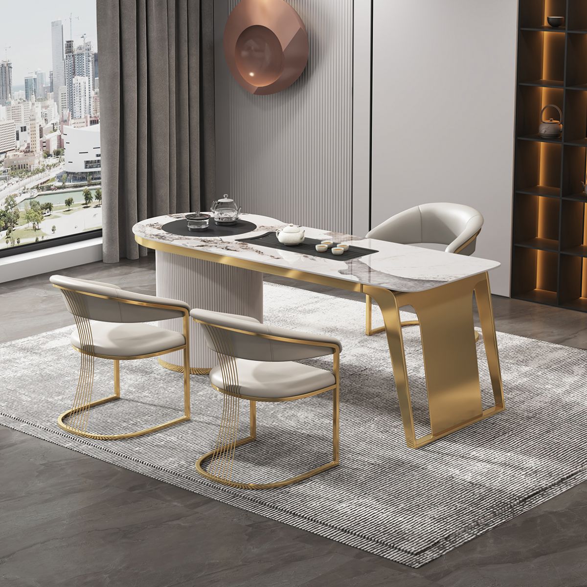 Glam Kitchen Side Chair Gold Base Open Back Dining Arm Chair