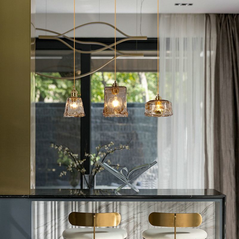 Moderne hanglampverlichting Geometrische hanglamp 3 Lichtglashanglicht in goud